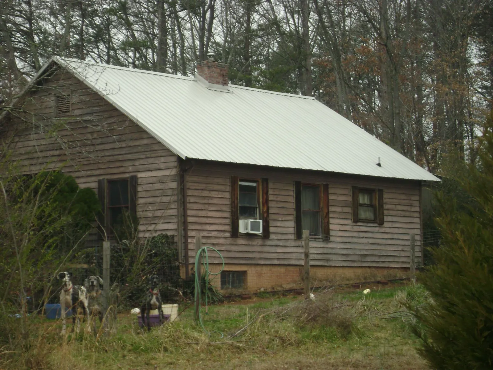 White metal roof on an old wood sided farmhouse, from a Asphalt Shingle Roof Repair job in Surry